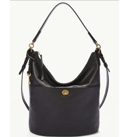 Fossil Talulla Hobo Shoulder Bag Purse Black Leather SHB2840 - Picture 1 of 13